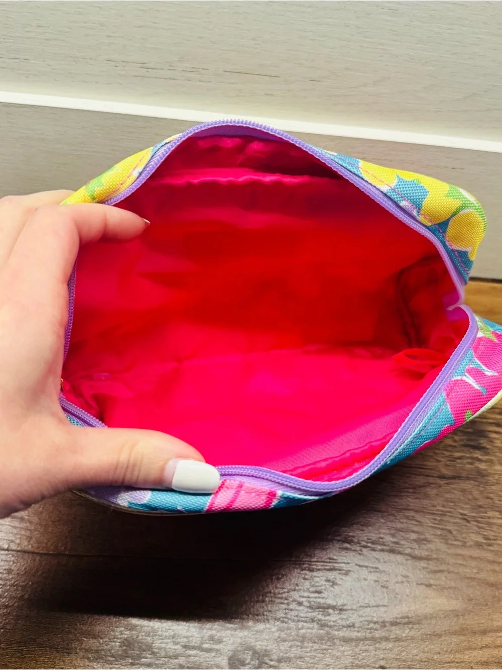 Lilly Pulitzer for Estée Lauder Floral Canvas Cosmetic Makeup Bag Pink Yellow